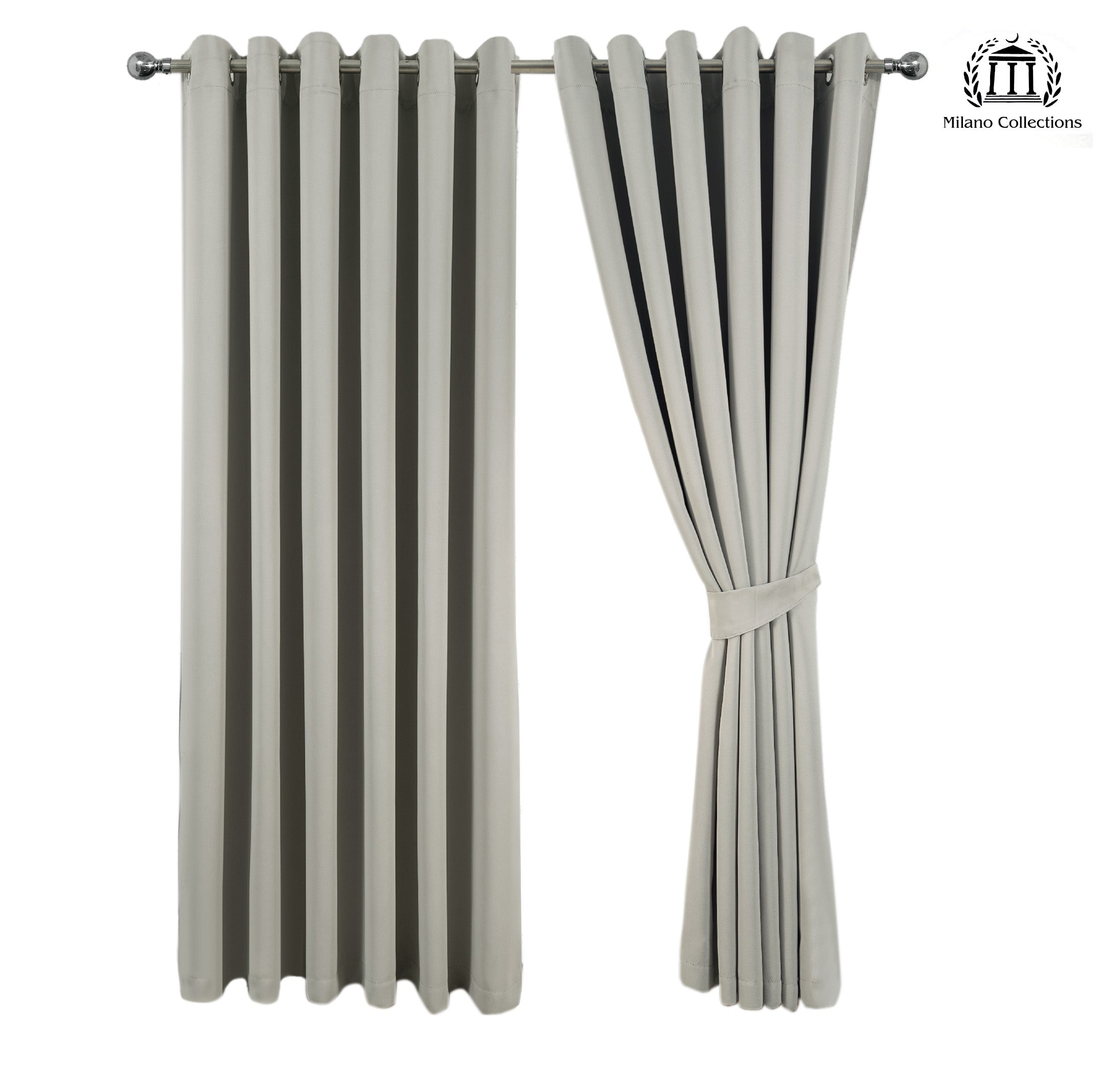 Silver Grey Blackout curtains Eyelet Ready Made Pair & 2 Tie Backs