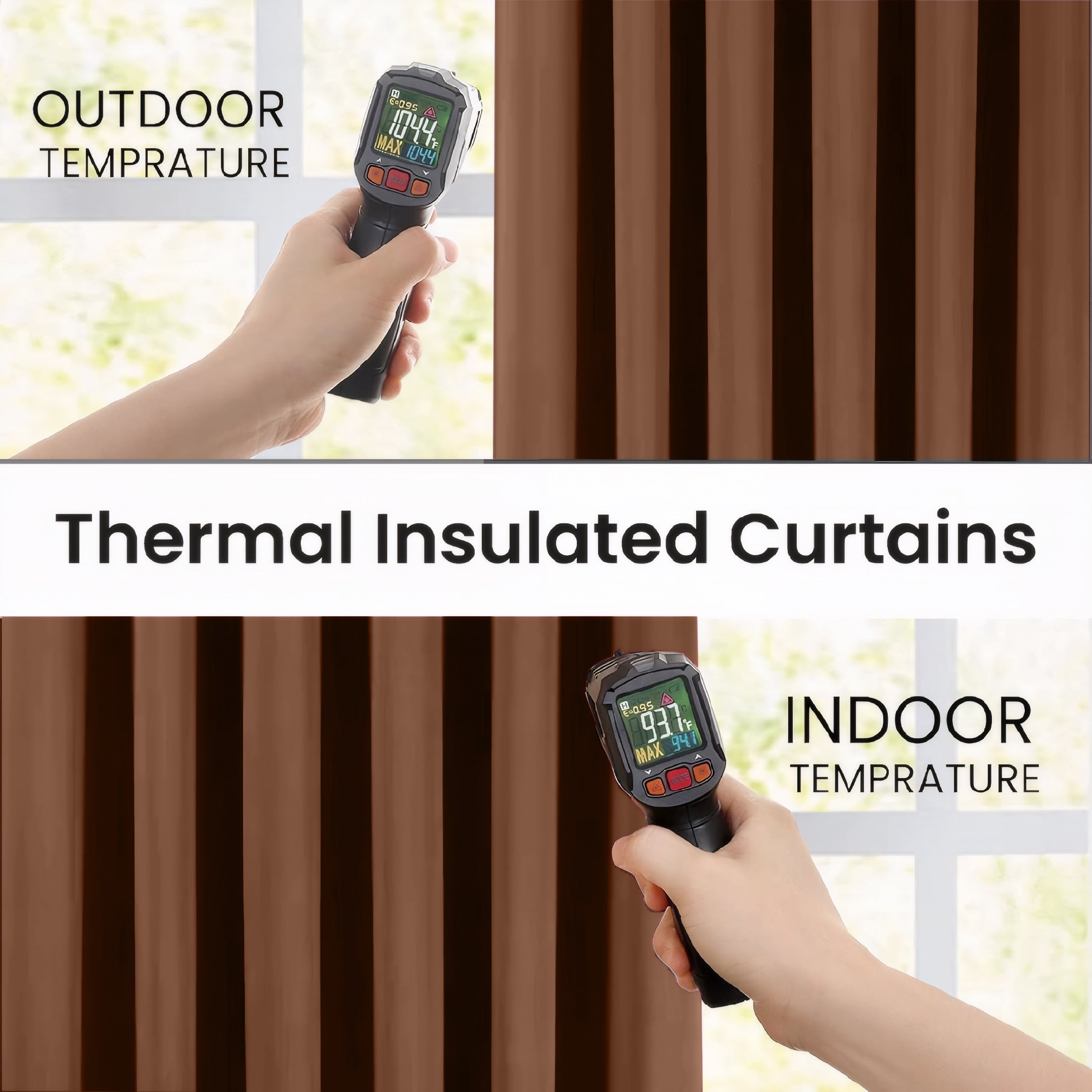 Brown Blackout curtains Eyelet Ready Made Pair & 2 Tie Backs