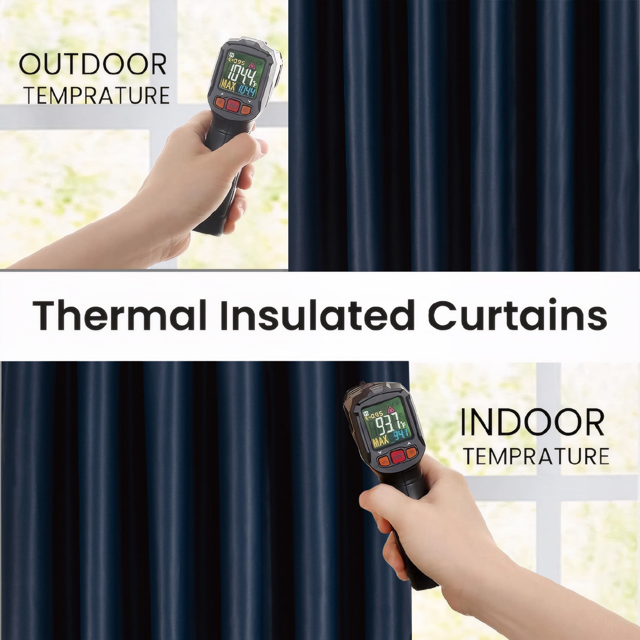 Navy Blue Blackout curtains  Eyelet Ready Made Pair & 2 Tie Backs