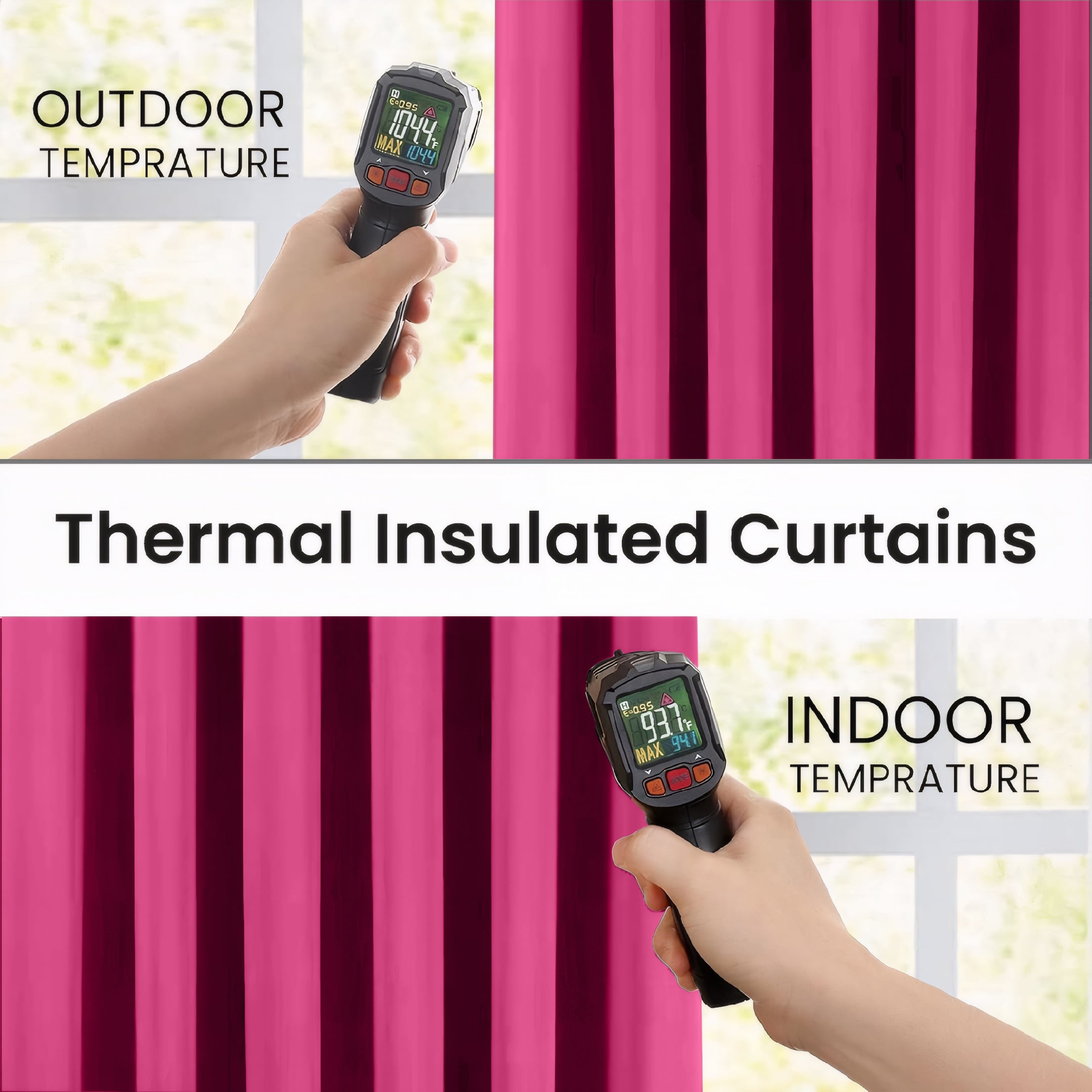 Fuchsia Pink Blackout curtains Eyelet Ready Made Pair & 2 Tie Backs