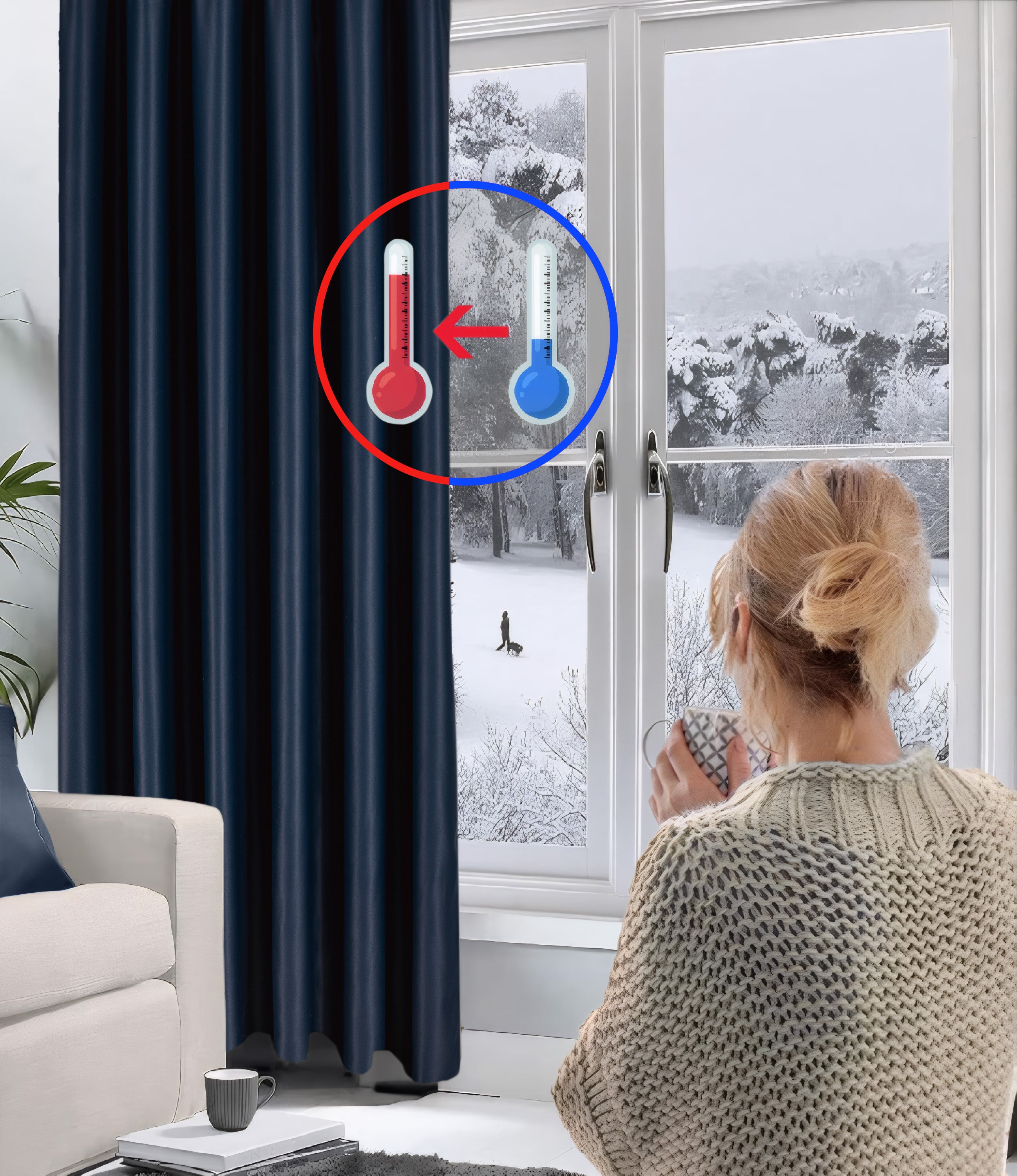 Navy Blue Blackout curtains Eyelet Ready Made Pair & 2 Tie Backs