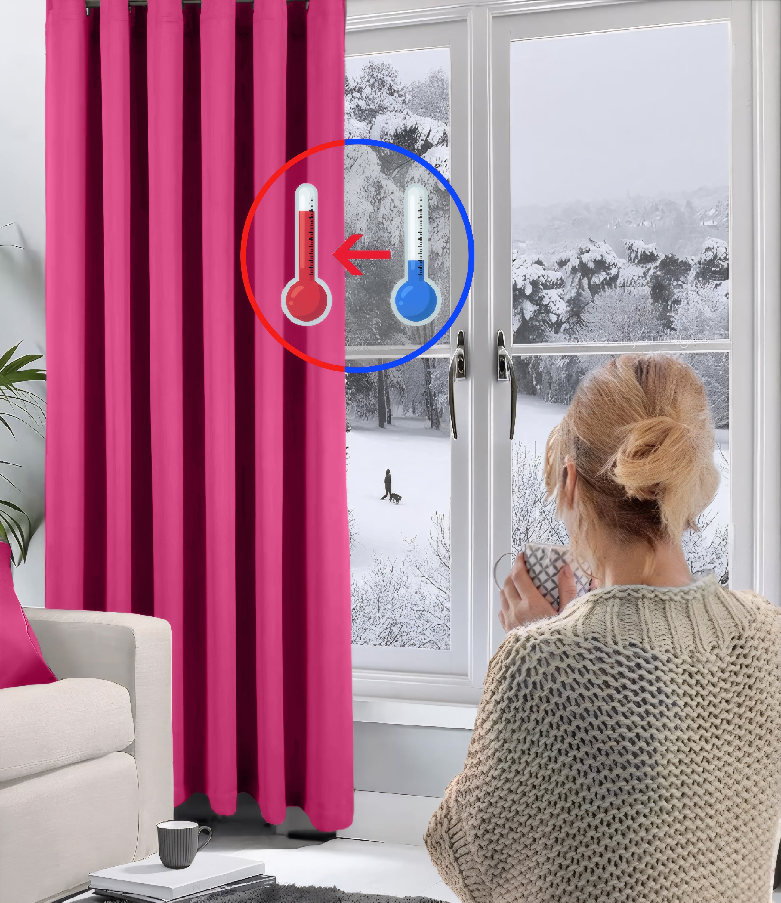 Fuchsia Pink Blackout curtains Eyelet Ready Made Pair & 2 Tie Backs