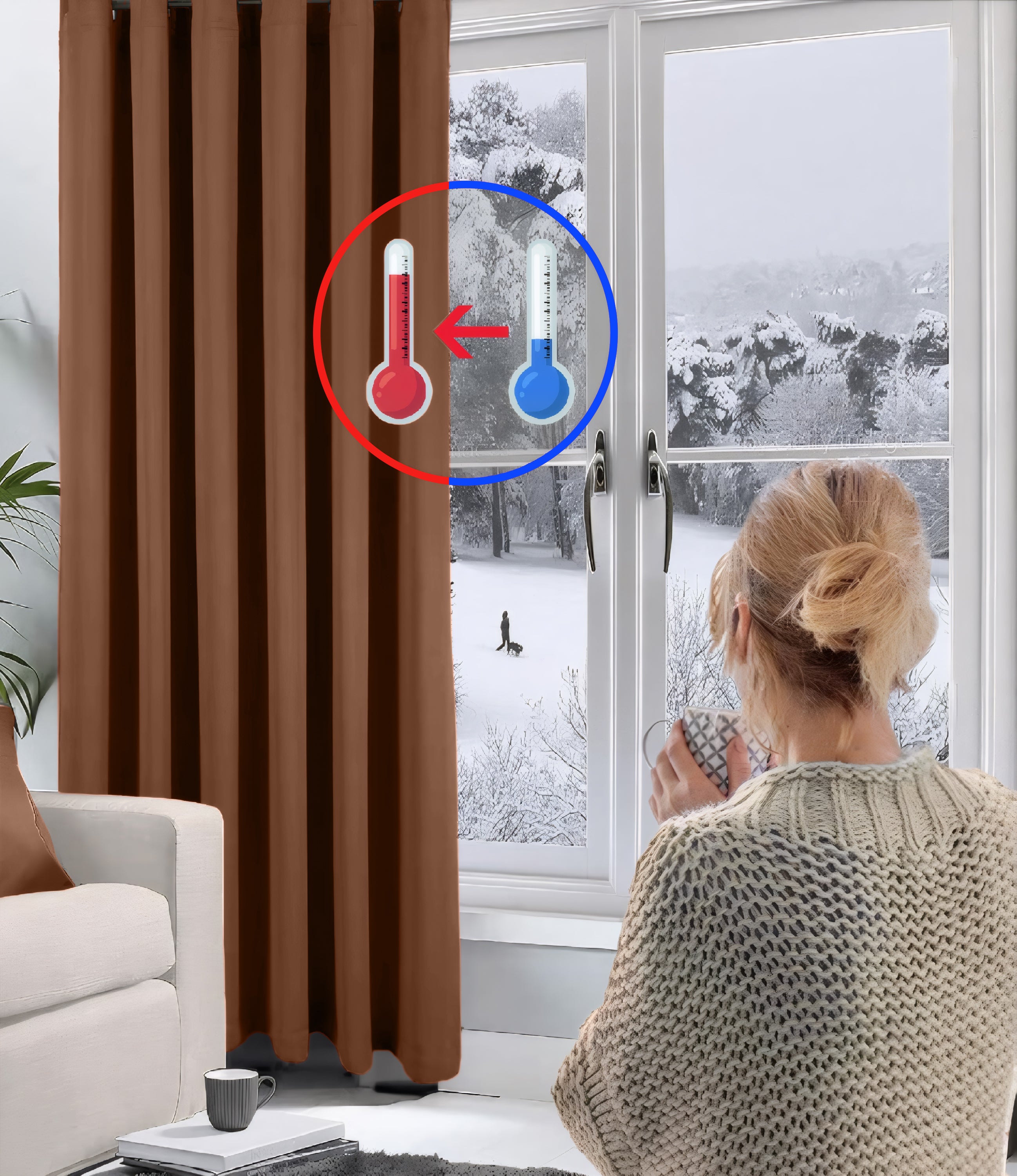 Brown Blackout curtains Eyelet Ready Made Pair & 2 Tie Backs