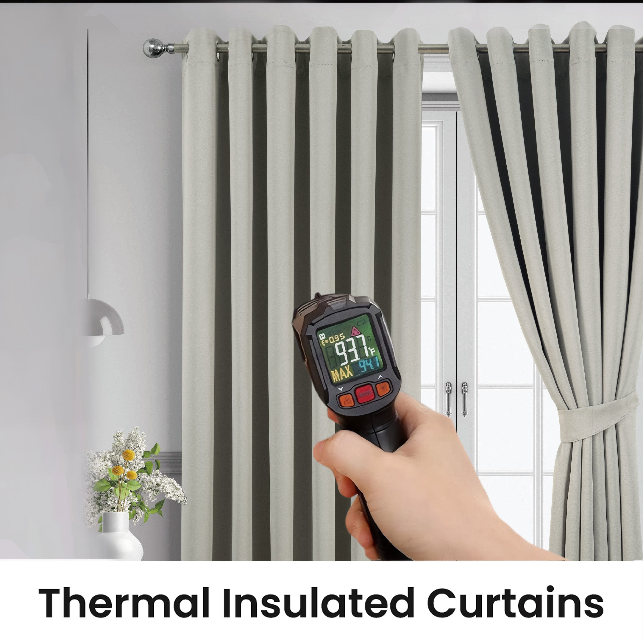 Silver Grey Blackout curtains Eyelet Ready Made Pair & 2 Tie Backs