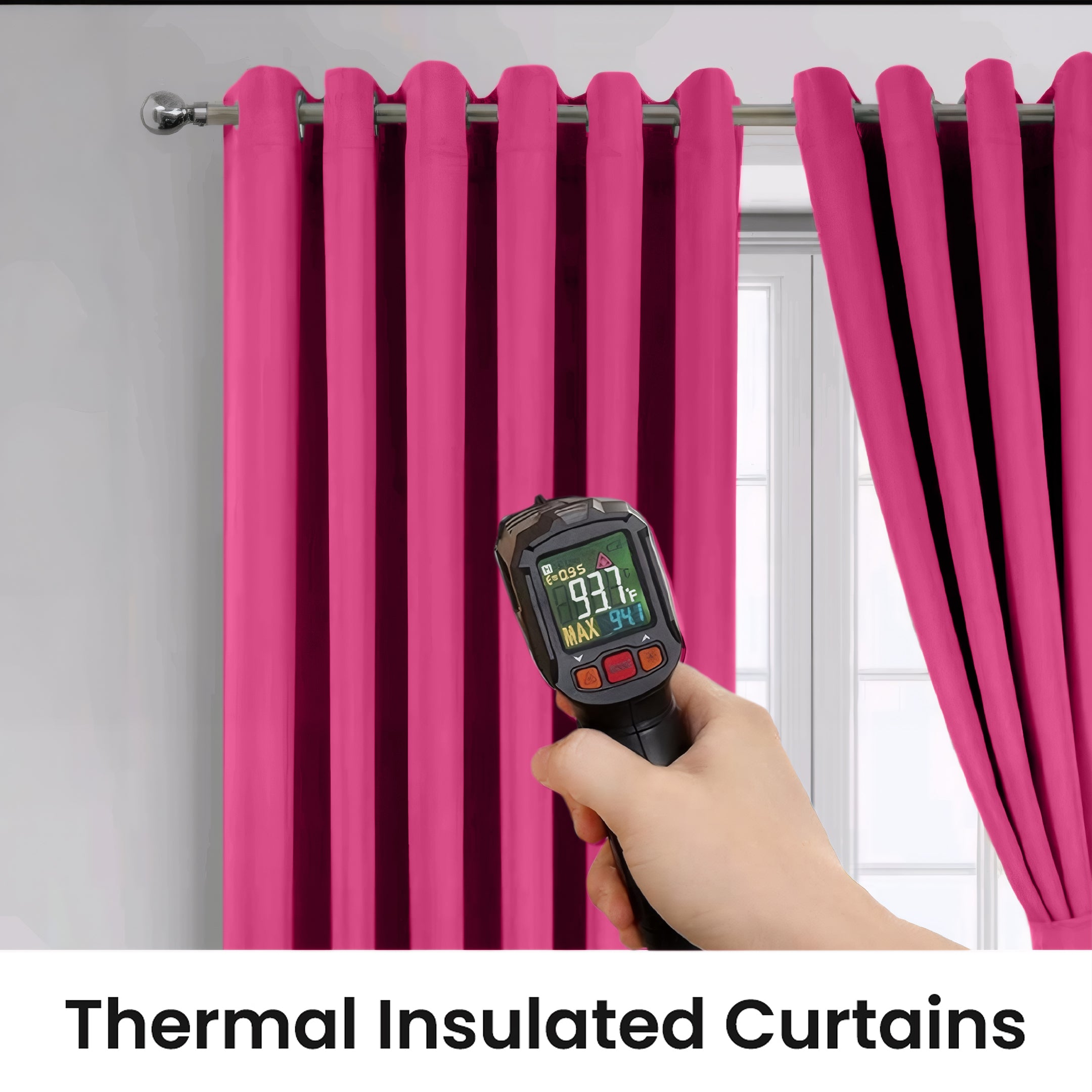 Fuchsia Pink Blackout curtains Eyelet Ready Made Pair & 2 Tie Backs