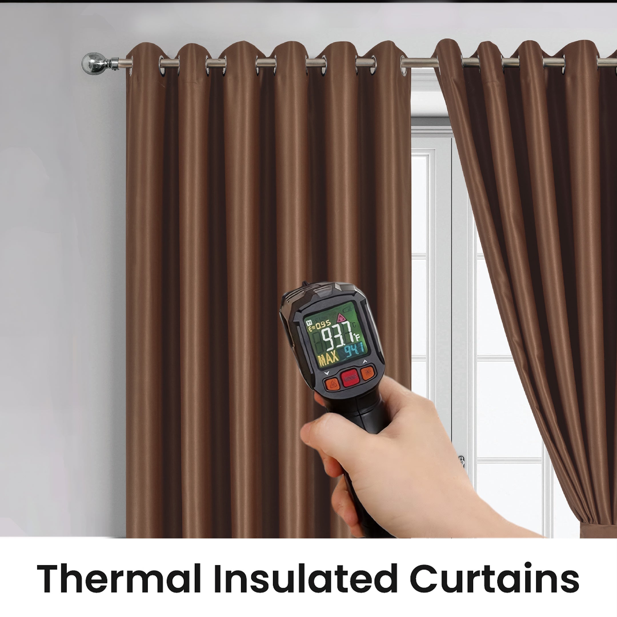 Brown Blackout curtains Eyelet Ready Made Pair & 2 Tie Backs