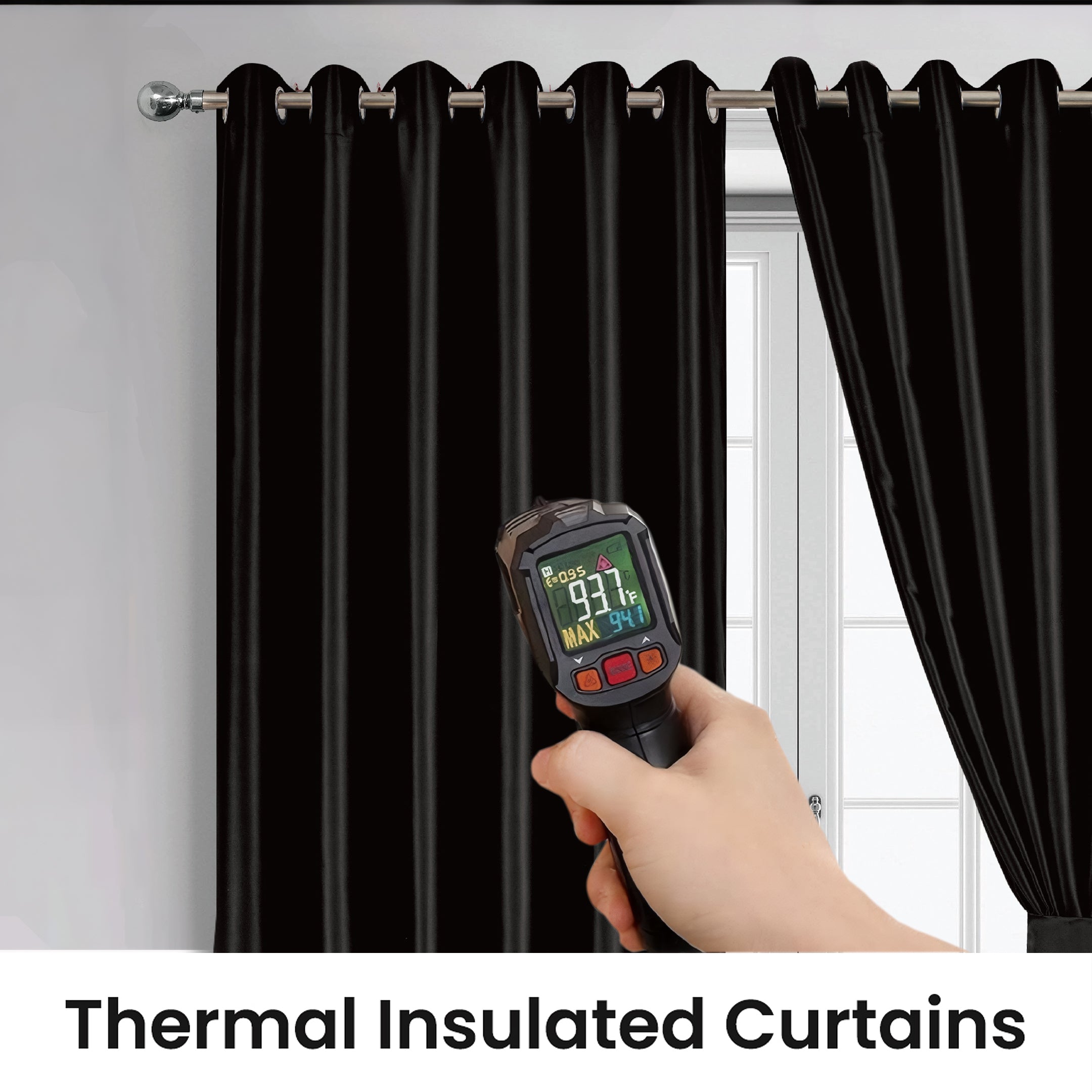 Black Blackout curtains Eyelet Ready Made Pair & 2 Tie Backs