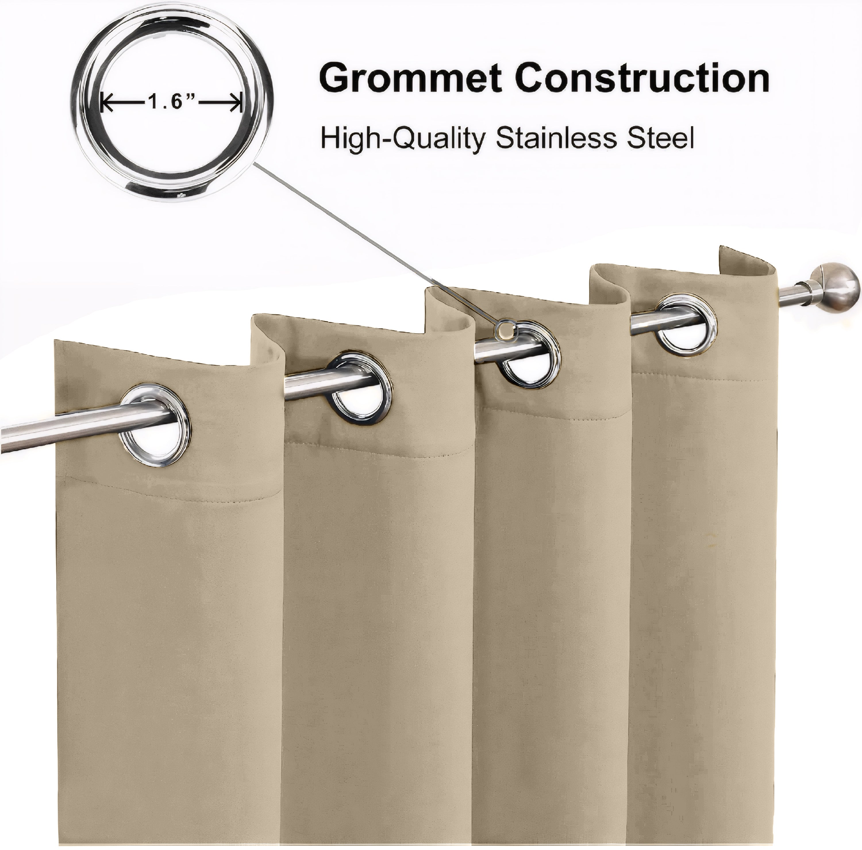 Beige Blackout curtains Eyelet Ready Made Pair & 2 Tie Backs