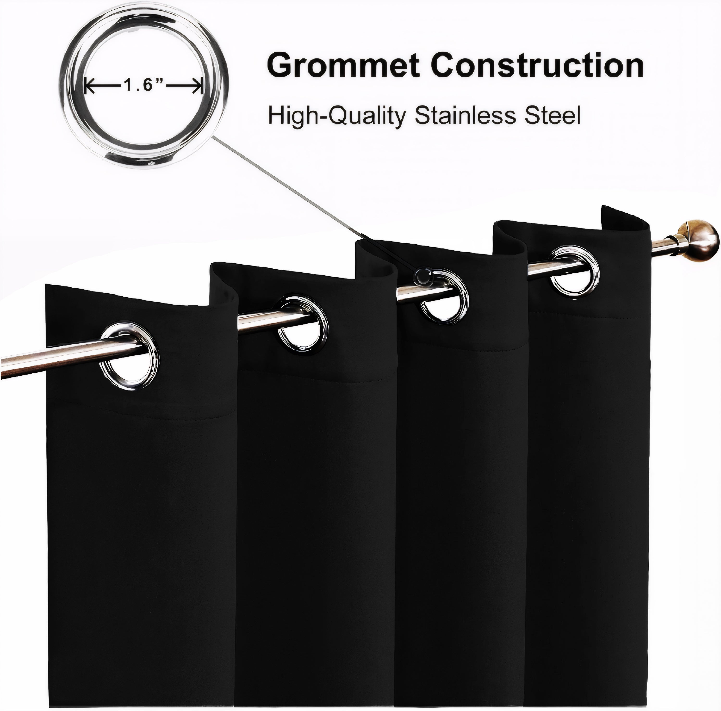 Black Blackout curtains Eyelet Ready Made Pair & 2 Tie Backs
