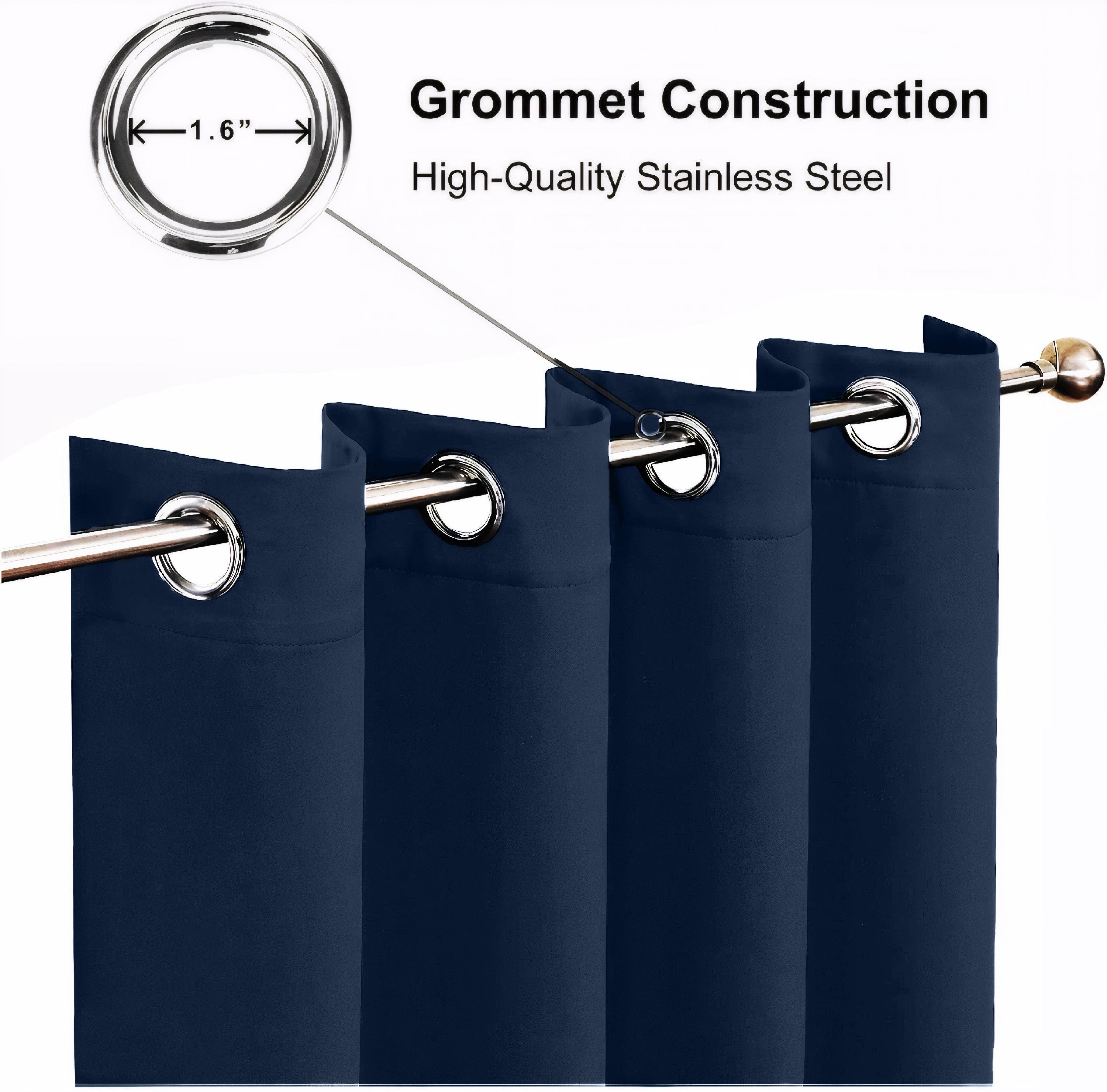 Navy Blue Blackout curtains Eyelet Ready Made Pair & 2 Tie Backs