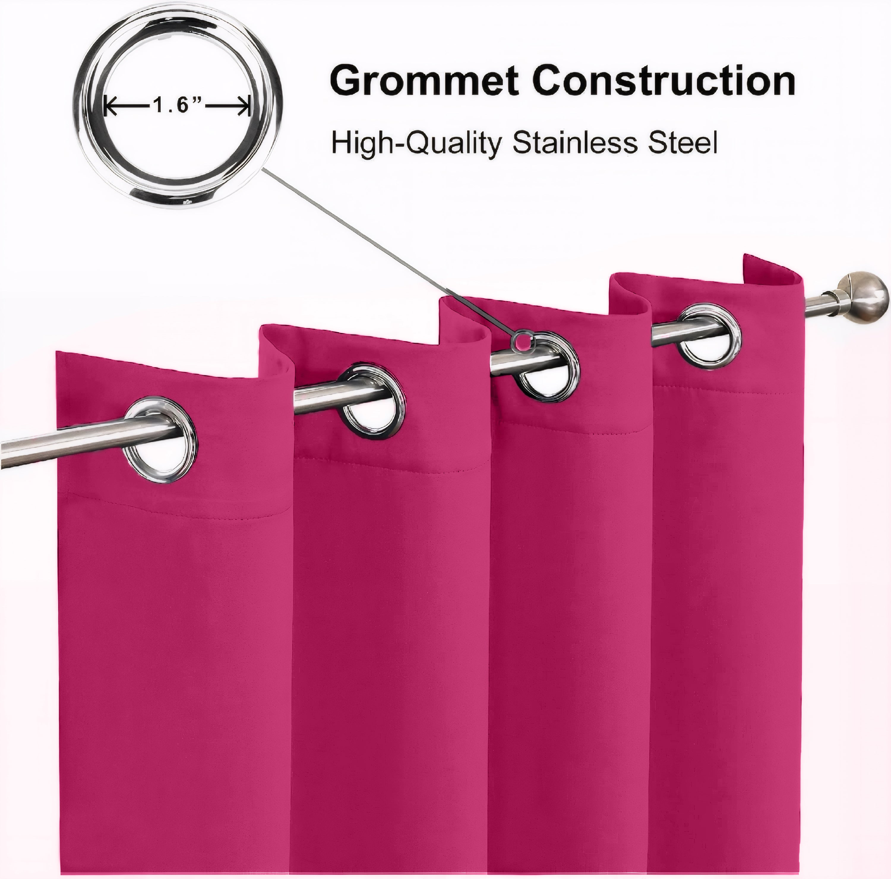 Fuchsia Pink Blackout curtains Eyelet Ready Made Pair & 2 Tie Backs