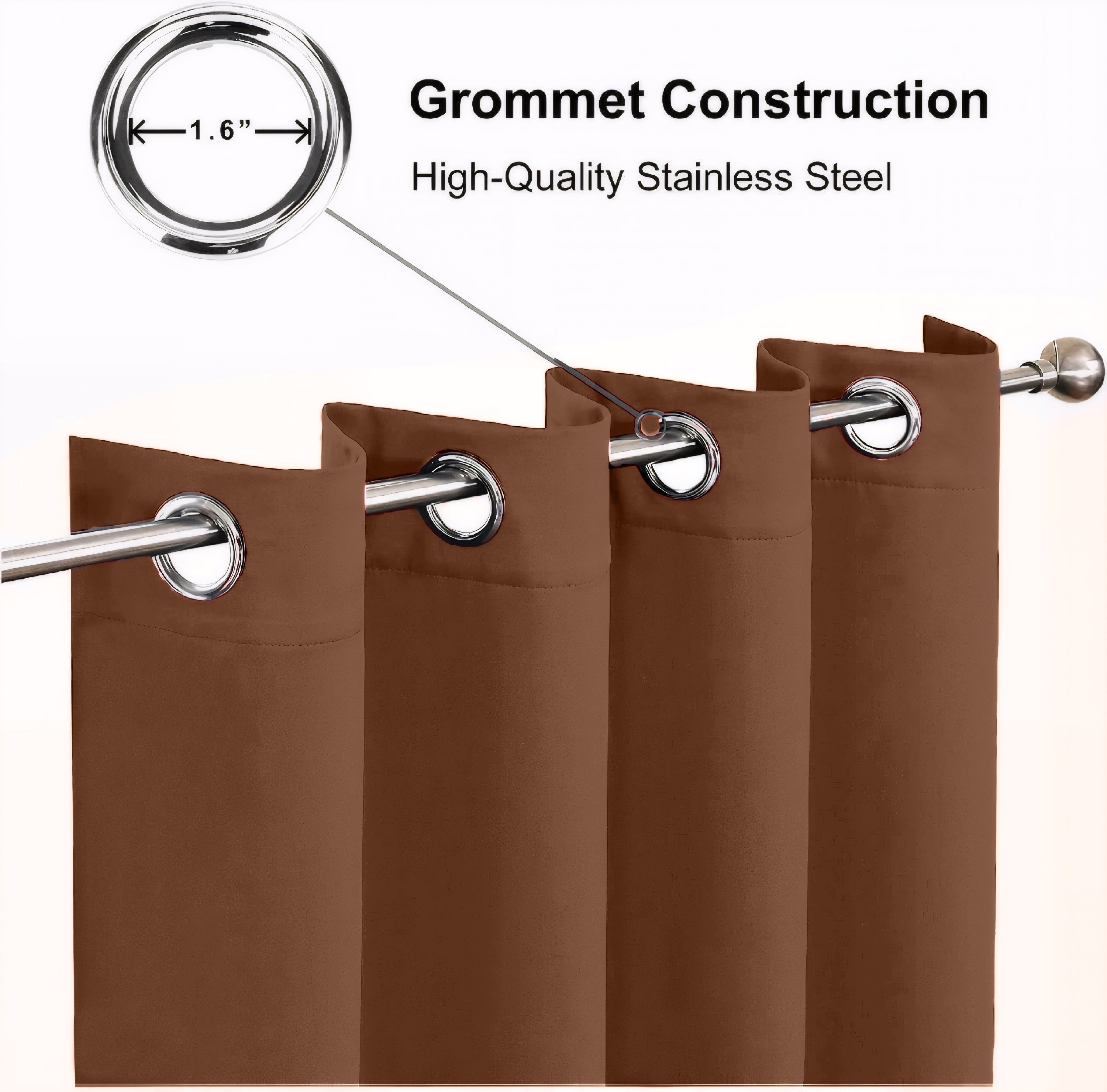 Brown Blackout curtains Eyelet Ready Made Pair & 2 Tie Backs