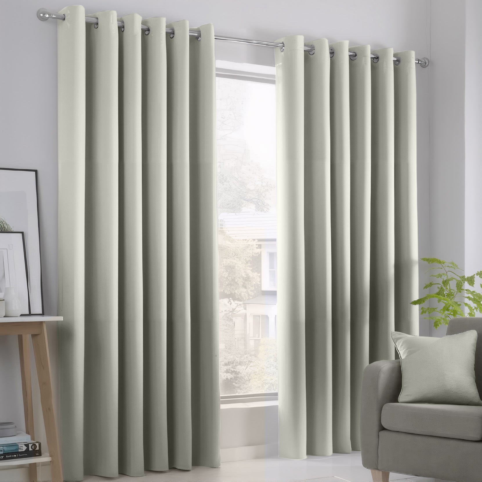 Silver Grey Blackout curtains Eyelet Ready Made Pair & 2 Tie Backs