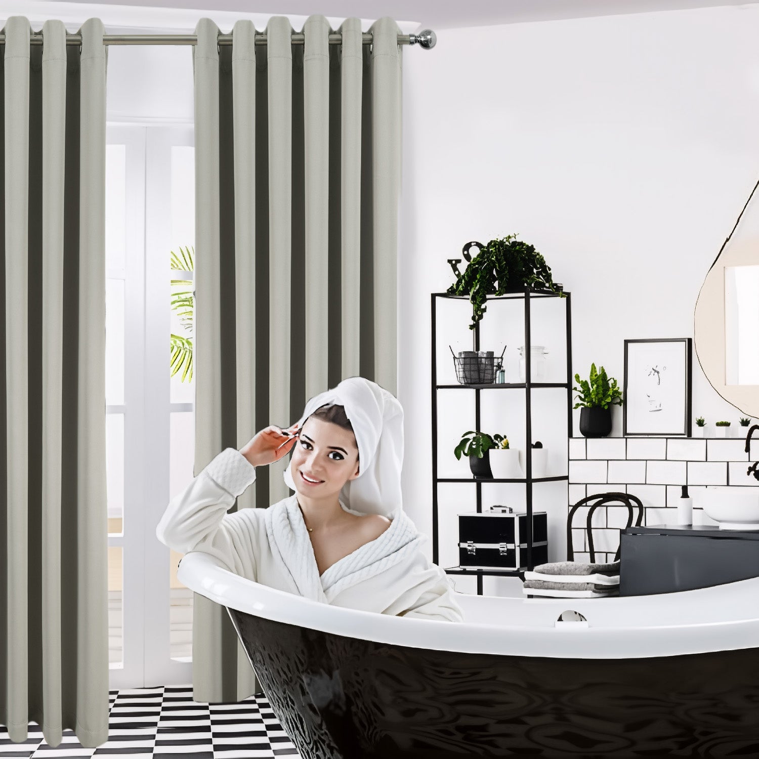 Silver Grey Blackout curtains Eyelet Ready Made Pair & 2 Tie Backs