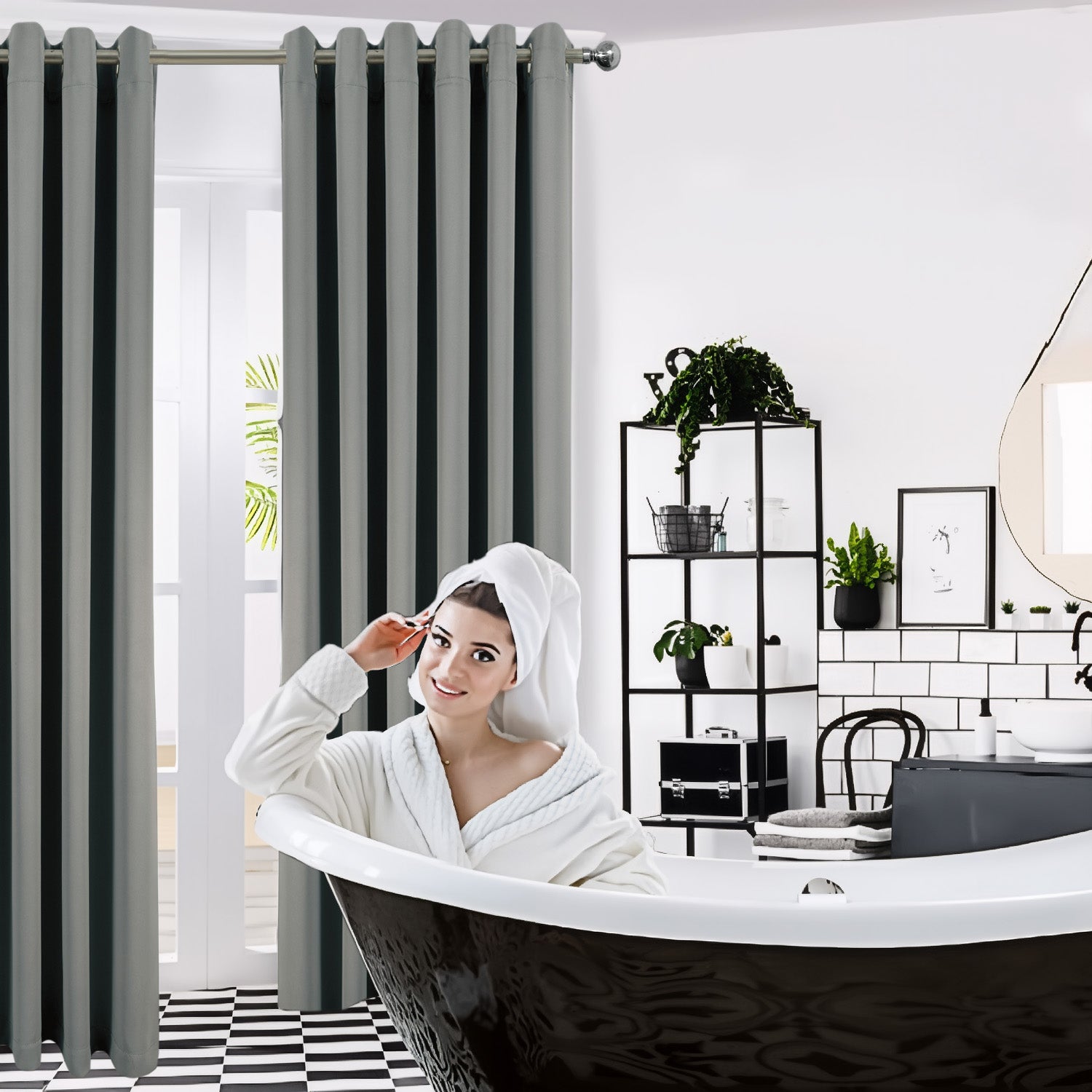 Charcoal Grey Blackout curtains Eyelet Ready Made Pair & 2 Tie Backs