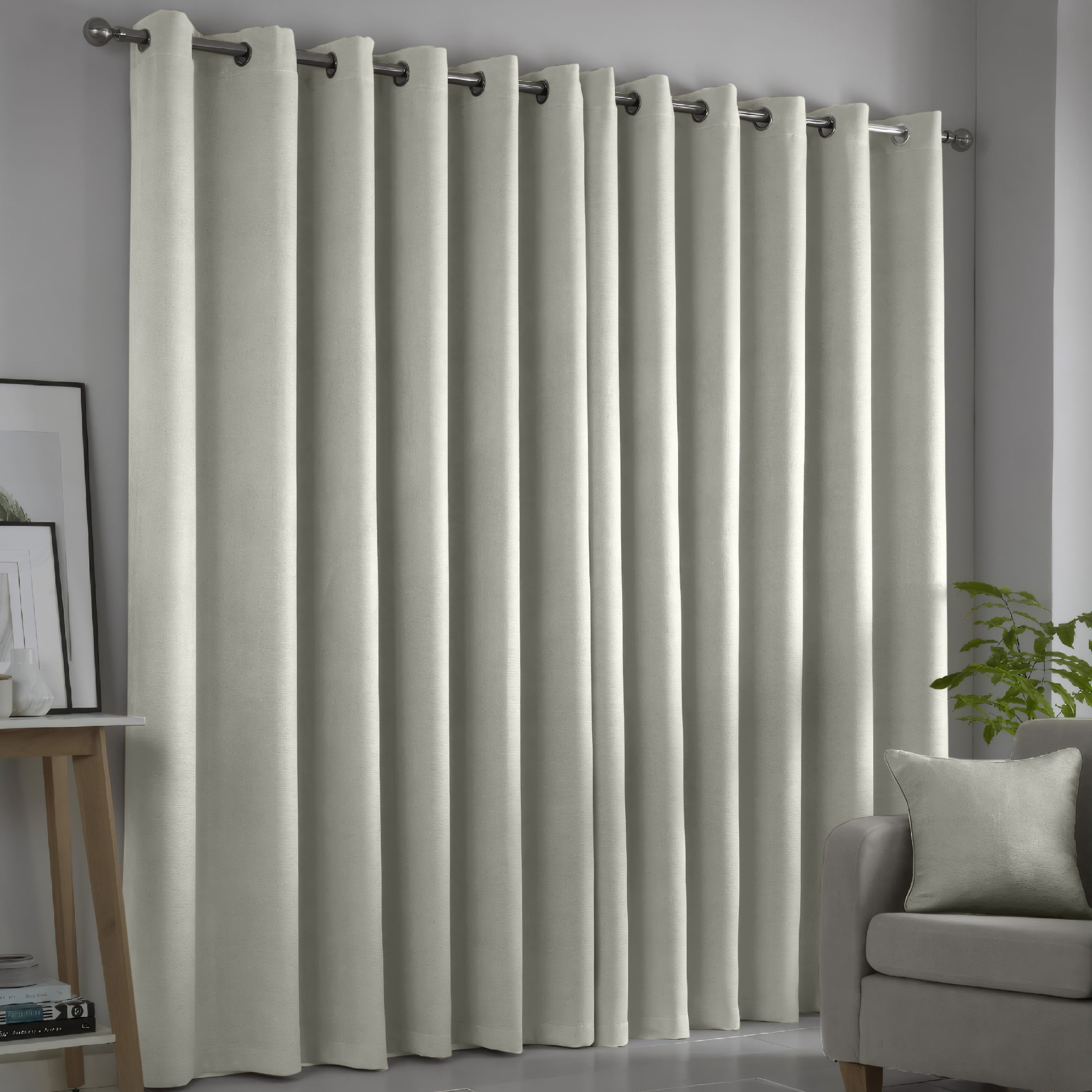 Silver Grey Blackout curtains Eyelet Ready Made Pair & 2 Tie Backs