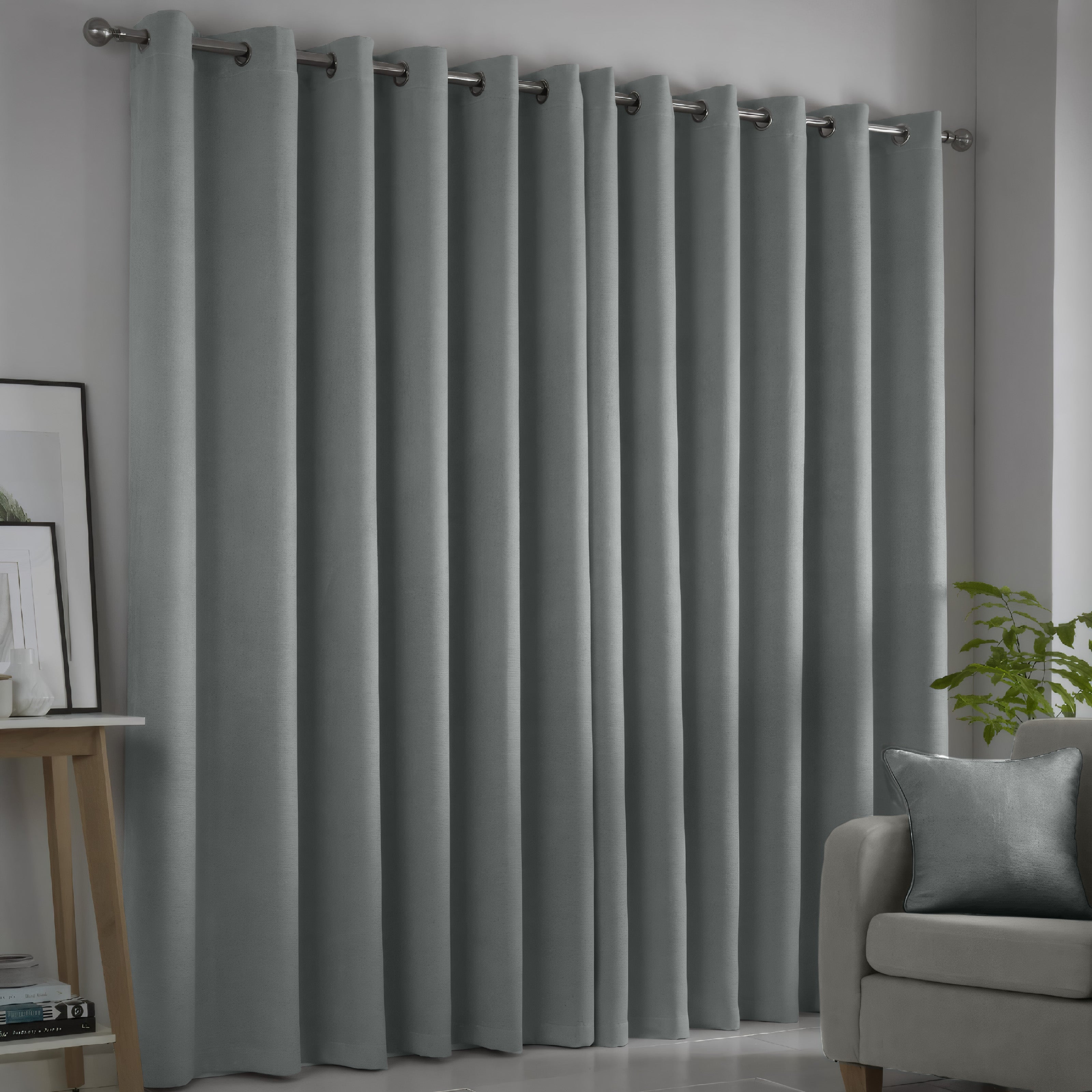 Charcoal Grey Blackout curtains Eyelet Ready Made Pair & 2 Tie Backs
