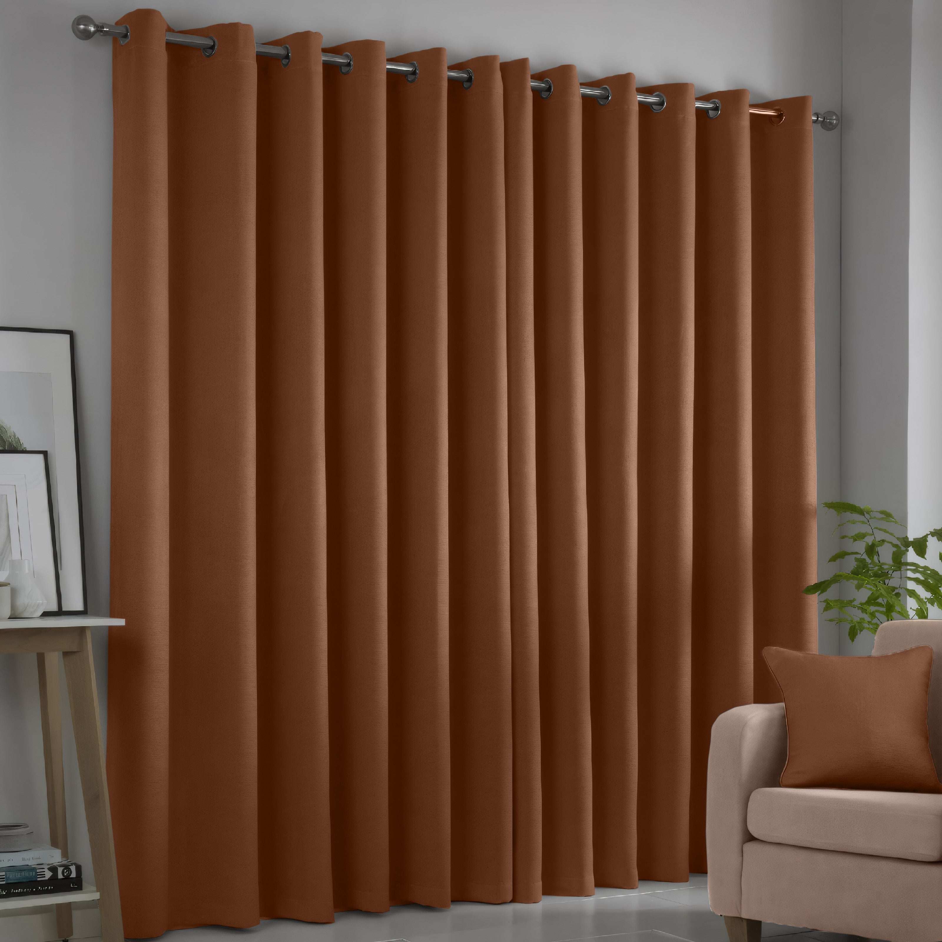 Brown Blackout curtains Eyelet Ready Made Pair & 2 Tie Backs