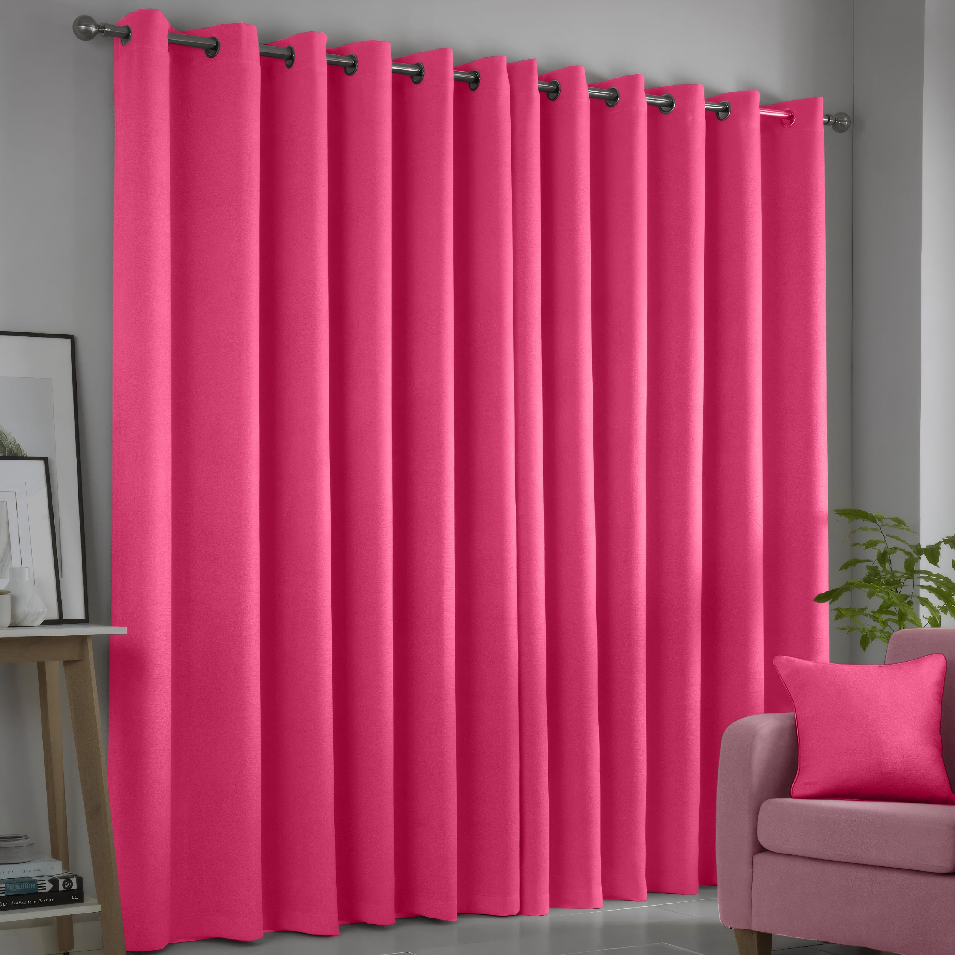 Fuchsia Pink Blackout curtains Eyelet Ready Made Pair & 2 Tie Backs